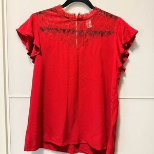 H&M Red Ruffle Sleeve Lace Blouse